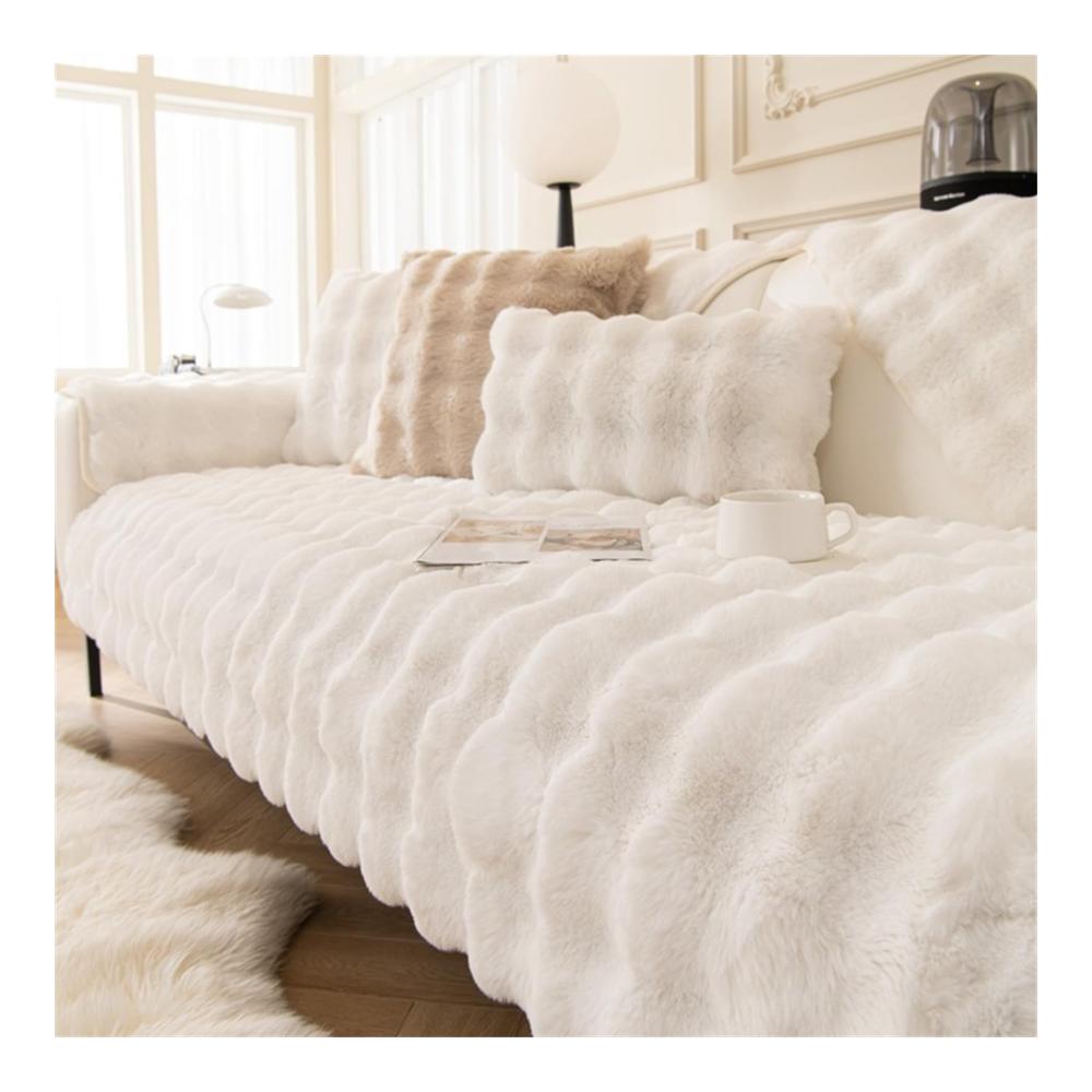 Aktualisierte Stilvolle Sofabezug Kollektion - Weicher Plüsch Couchbezug für L-Form Sofas - Rutschfester Sofaschoner in Weiß - Dekorativer Sofabezug für 1 2 3 4 Sitzer Sofas - Hochwertiger Wohnzimmer Schutz - Gemütliche Sofaüberwürfe für stilvolle Einrichtung (90 x 70 cm