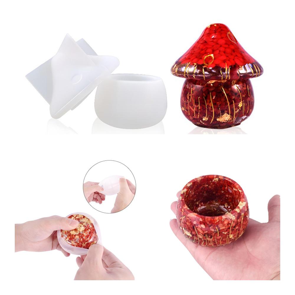 Erstellen Sie entzückende DIY-Kunst! 4er-Set Pilz-Epoxidharzformen für Schmuckboxen Süßigkeitengläser und mehr. Niedliche Silikonformen zum Modellieren & Gießen von einzigartigen Pilzdekorationen. Perfekt für DIY-Schmuckkästchen