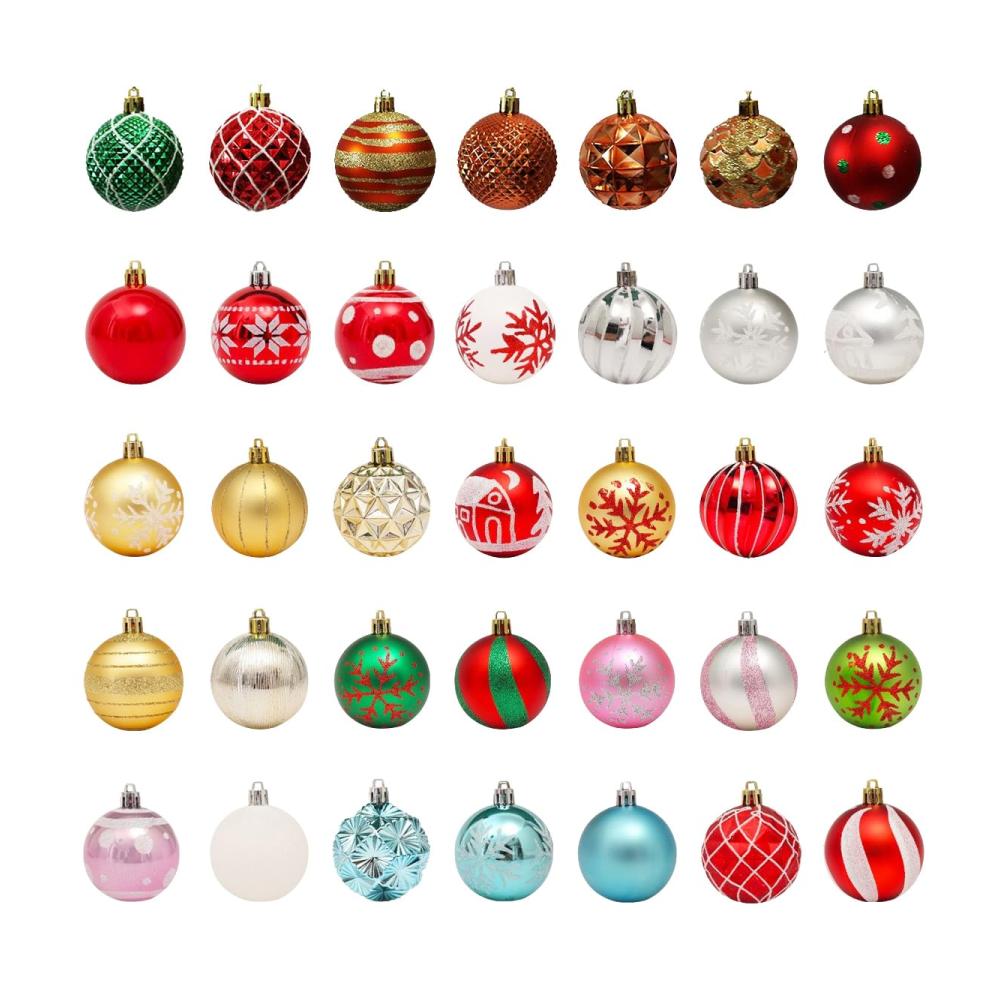 Bruchsichere Weihnachtskugeln - 42er Set Christbaumkugeln 3/6cm mit Kiefernzapfen Ornamenten für festlichen Weihnachtsbaum - Bedruckte Deko-Kugeln in Rot/Grün/Weiß