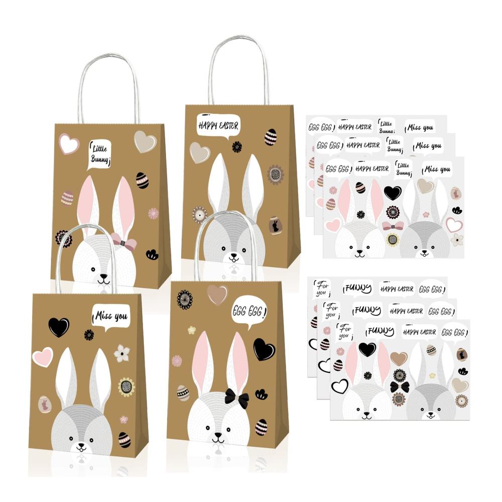 12 Stk. Oster-Geschenktüten aus Kraftpapier | DIY Hasentüten für Kinder & Erwachsene | Umweltfreundliche Saisonale Deko mit Stickers | Zierschmuck für Ostern & Frühling
