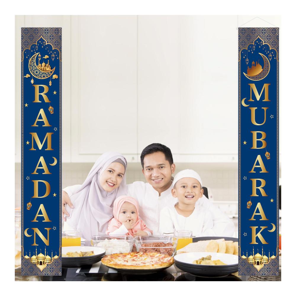 Entdecken Sie den Glanz von Ramadan 2er Set stilvolle Türbanner 708 x 118 in Schwarzgold. Exklusives Verandaschild für Ihre Ramadan-Dekorationen. Hochwertiges Türschild zum Aufhängen – Perfektes Banner für Ihr Ramadan-Haus