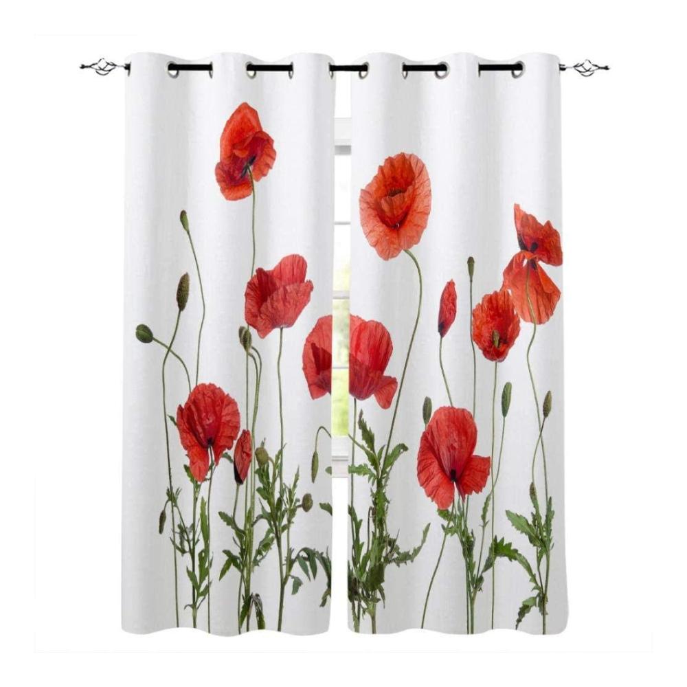 Entdecken Sie Eleganz mit unseren Schiebevorhängen 2er Set Blickdichte Vorhänge für stilvolle Fensterdekoration im Wohnzimmer Schlafzimmer oder Kinderzimmer. Modernes Design mit roten Mohnblumen 160x140cm. Optimieren Sie den Schallschutz und erleben Sie gemütliche Momente