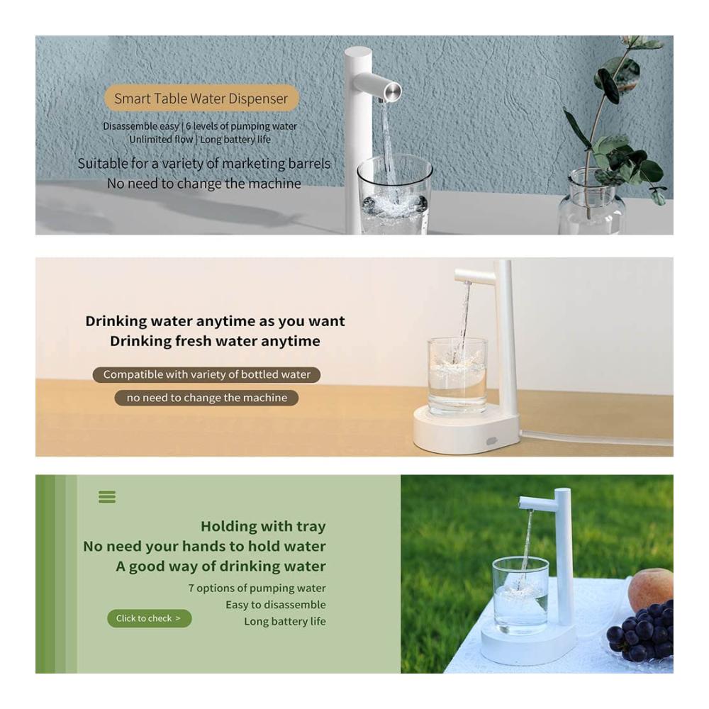 Intelligenter Kühler & Wasserspender Desktop-Pumpe mit Eimer automatisch & abnehmbar für Home Office & Outdoor inkl. Handtuch & Untersetzer (Weiß