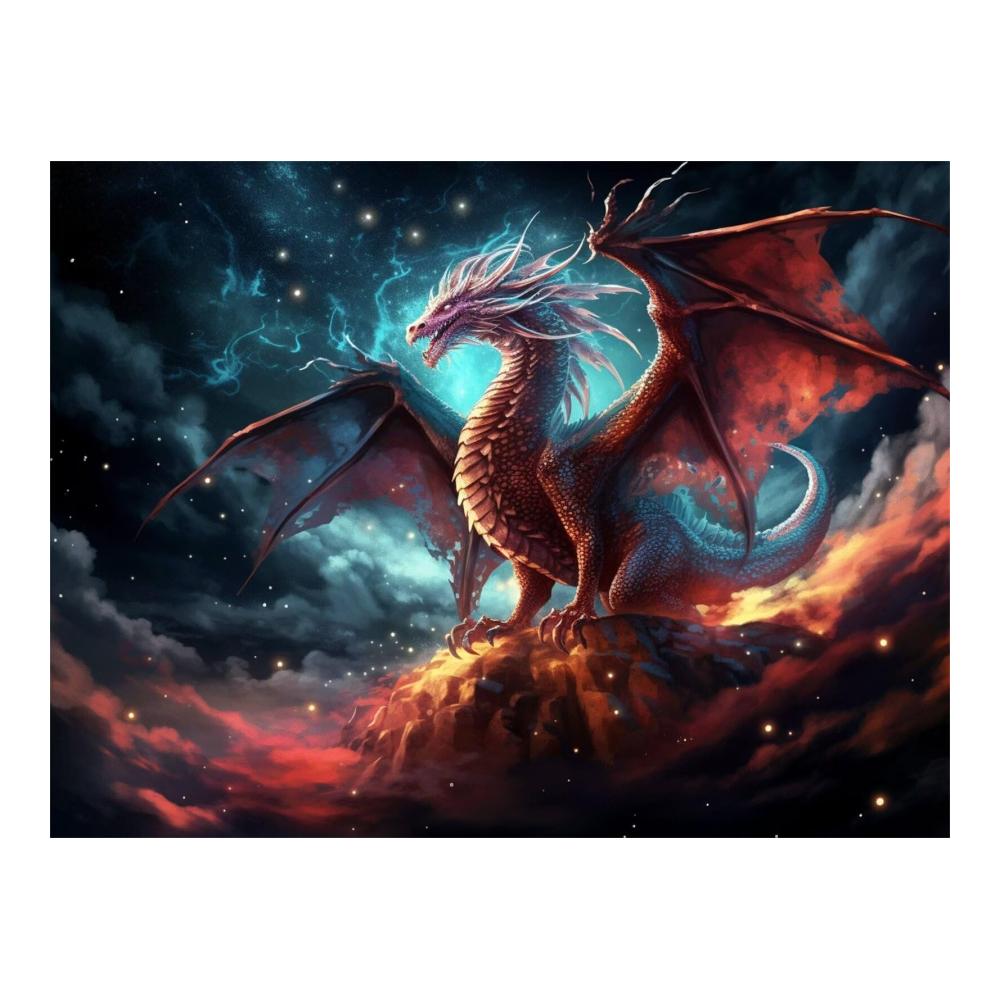 Brillantes DIY 5D Diamond Painting Set - Vorbedruckte Bilder von Sternenhimmel & Drache - Diamant Kunst für Erwachsene und Kinder - Wanddeko mal anders! Inklusive Strass & Stickerei Zubehör - 50x70cm - H-12458