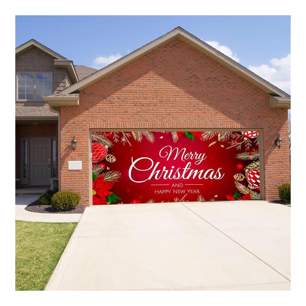 Weihnachten Garagentor Banner Festliche Dekoration mit Kupferösen & Seil für beeindruckende Weihnachtsstimmung - Perfekt für Hintergrundfotoshootings (210x480cm