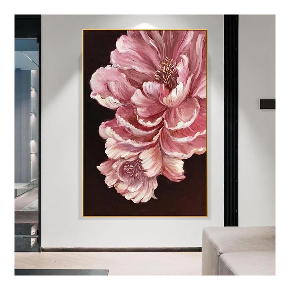 Malkarton-Leinwand Abstrakte Rosa Pfingstrosen-Malerei - Dekoratives Kunstdruck-Poster für Wohn- und Schlafzimmer - Wandbild ohne Rahmen für stilvolle Wanddek