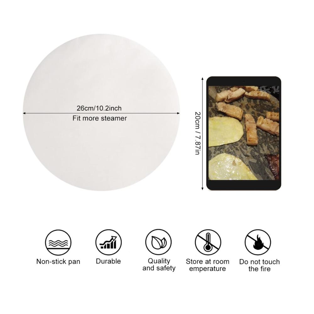 Entdecken Sie die Magie des Backens mit unseren Premium Backunterlagen - 100 Stück Antihaftbeschichtete Runde Papier-Backbleche perfekt für Zuhause Grillen und Kochen im Freien. Verwöhnen Sie Ihre Sinne und erleben Sie köstliche Ergebn