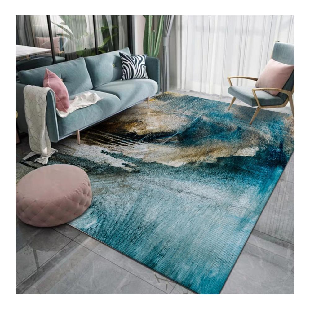 Verspielte Kinderzimmer-Deko Weiche Teppiche 160x280 cm Abstraktes Landschaftsdesign in Blau rutschfest & waschbar - Idealer Spielteppich für Schlaf- und Spielzimmer