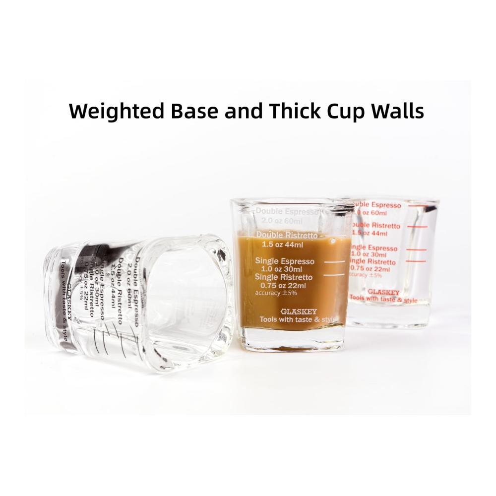 GLASKEY Premium Schnapsgläser 6er Set - 60ml Skalierte Espressomischgläser Ideal für Tequila & Wodka Spülmaschinenfest Perfekt für Partys & Geschenke Weiße Skala