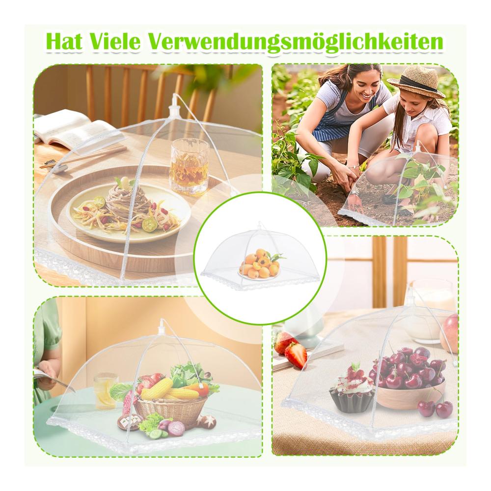 Premium Abdeck- & Fliegenhauben-Set 2 Stück Lebensmittel-Abdeckhauben mit Obstnetz für Fruchtfliegen-Schutz – Ideal für Picknick BBQ und mehr