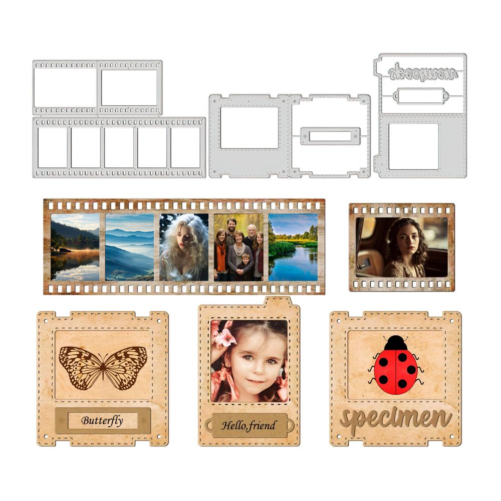 Stanzbögen-Set Vintage Diashow Schablonen für 3D Klassik Filmstreifen und Fotorahmen - Hochwertige Kohlenstoffstahl Stanzmaschine für Scrapbooking DIY-Papierkarten Prägung von Fotopapier und mehr