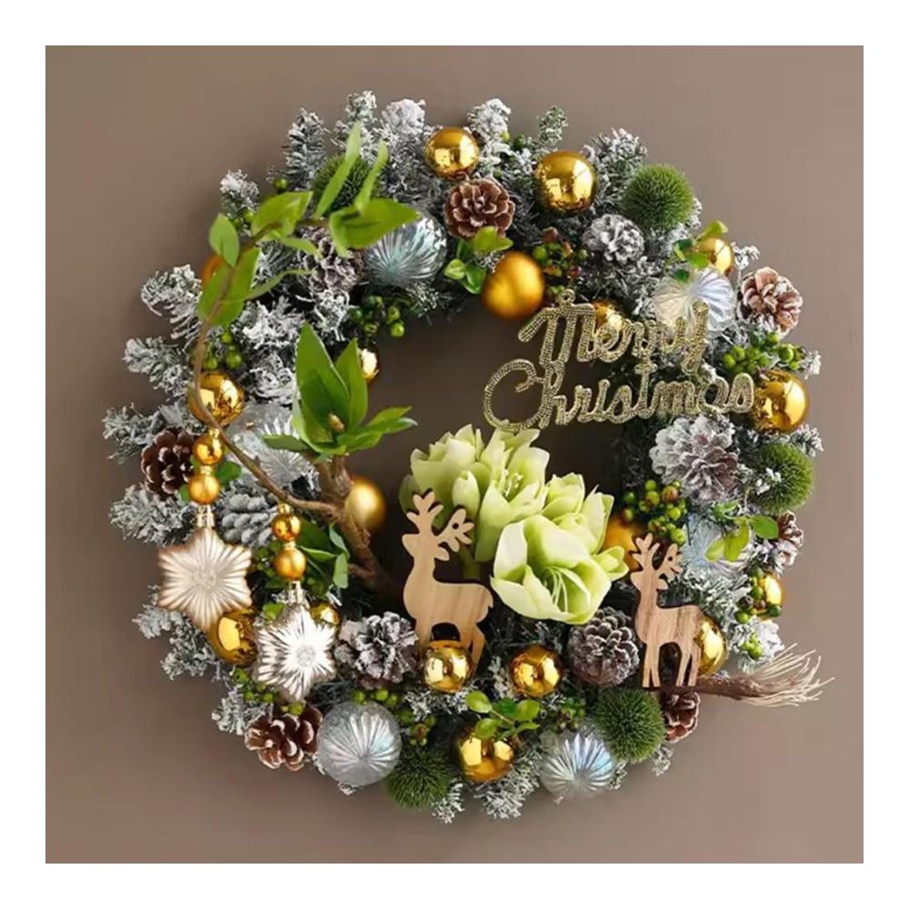 Exklusiver Weihnachtskranz 49 cm - Künstlicher Türkranz mit Blumen & Schleife - Festliche Girlande für stilvolle Heimdekoration - Perfekte Urlaubsatmosphäre