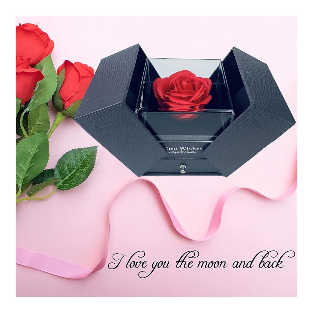Handgemachte konservierte Rosen-Geschenkbox für Muttertag mit ewiger Seife Rose und Liebe-Sie-Halskette. Überraschen Sie Mama mit Liebe in 100 Sprachen