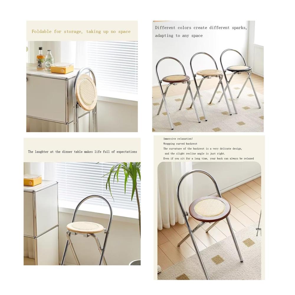 Entdecken Sie Komfort und Stil Klappbarer Esszimmerstuhl in Vintage-Rattanoptik Massivholz gewebte Polsterung – Ideal für Esszimmer Wohnzimmer und Schlafzimmer – Natürliche Holzfarbe