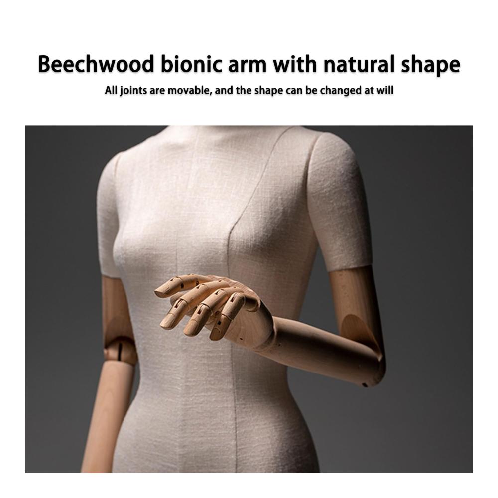 Entdecken Sie Eleganz Verstellbare Schaufensterpuppe mit 360° drehbarem Massivholz-Kopf und mechanischen Fingern. Perfekt für Boutiquen und Kleiderständer. Weiblicher Torso für stilvolle Bekleidungspräsentationen