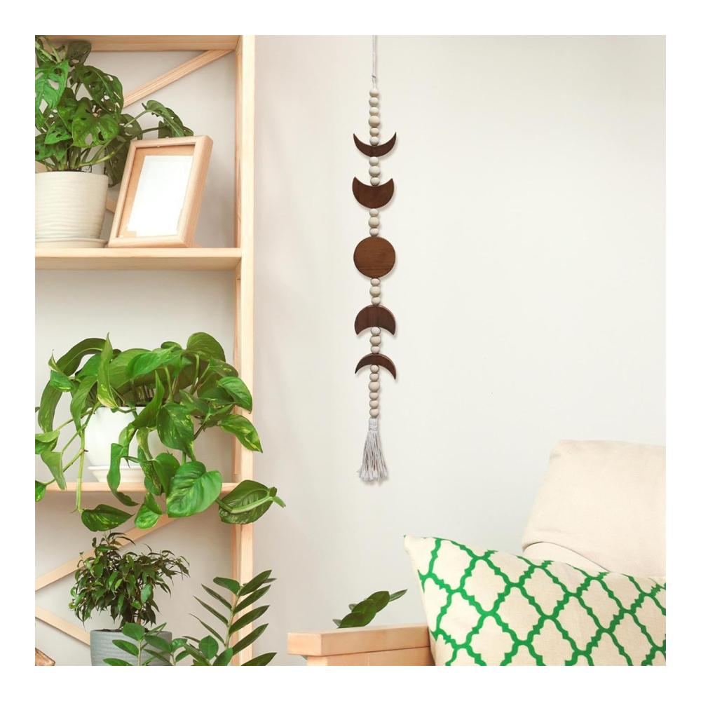 Boho-Mondphasen-Wandskulpturen Kreative Mondzyklus-Wandkunst aus Holz | Vertikale Mondgirlande für stilvolle Wohndekoration | Handgefertigte Boho-Wanddekoration für einzigartiges Ambiente von Caicaicai