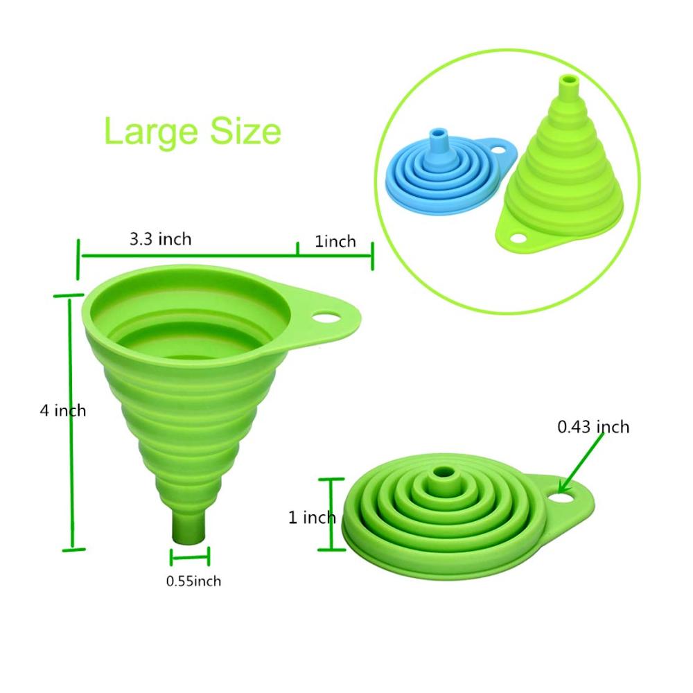 Silikon-Falttrichter-Set mit 4 Trichtern für Küche und Kochen - Platzsparende leicht zu reinigende Trichter für Wasserflaschen Öle Flüssigkeiten - Hochwertige Lebensmittel