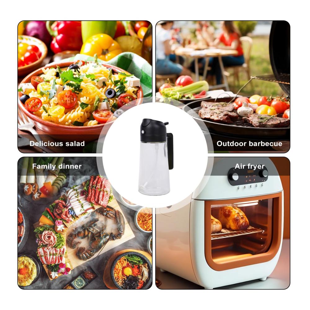 Premium Ölsprüher 470ml Glas-Ölspender mit Griff lebensmittelecht | Perfekt für Küche Luftfritteuse Salat Backen & Grillen | Olivenessig-Sprühflasche in Schwarz