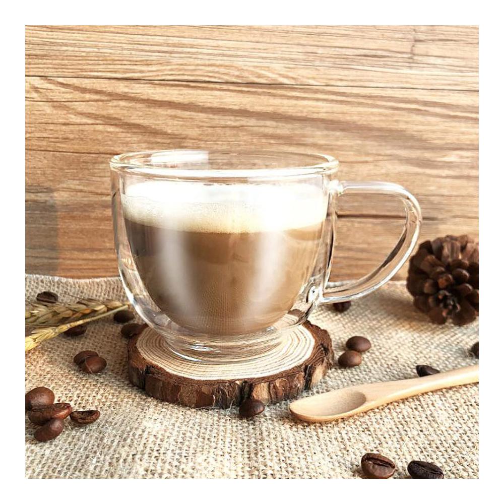Doppelwandige Kaffee- & Teegläser Set | 200ml hitzebeständige Glasbecher für Cappuccino Latte Tee Saft & mehr | Stilvolle Kaffeetassen mit Griff |
