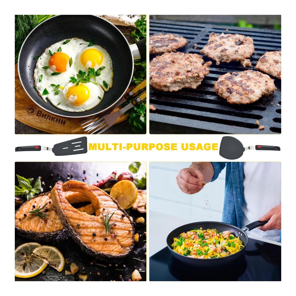 2er Set Premium Silikon Spachtel für perfekte Pfannengerichte - Ideal für Spiegeleier Pfannkuchen Fisch Burger-Patties und mehr (Schwarz) - Küchenh