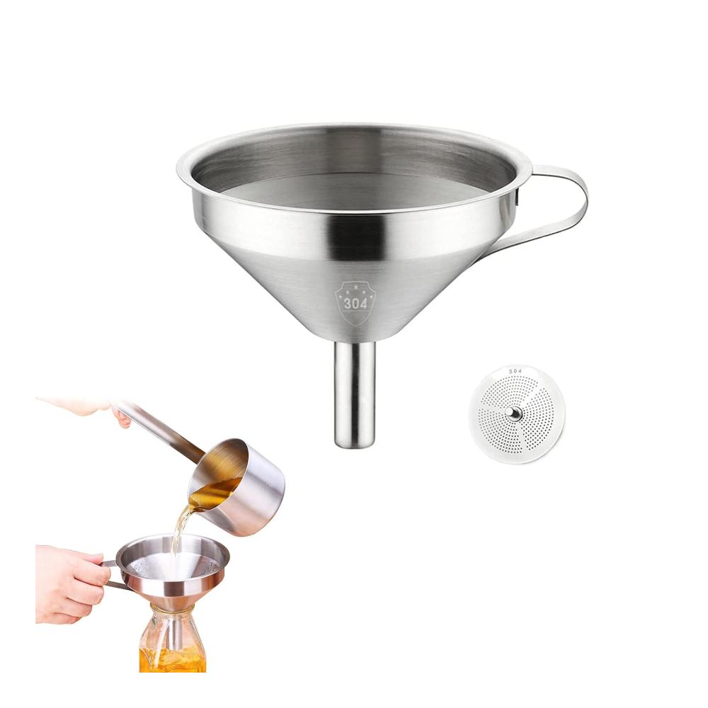 Premium Edelstahl-Trichter-Set für Küche - Großer Trichter mit abnehmbarem Sieb für mühelose Übertragung von Flüssigkeiten Pulver und mehr - Vielseitige Küchenhelfer für präzises Gießen und Kochen