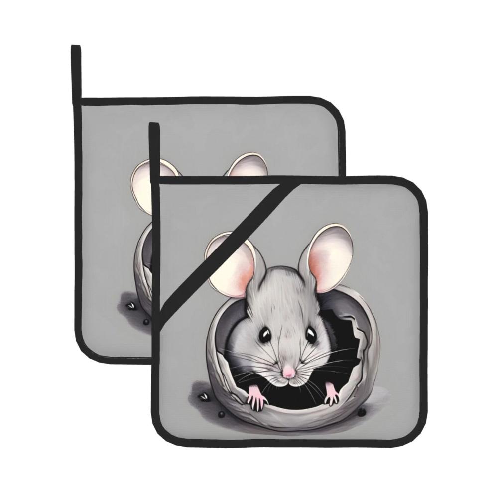 Entdecken Sie Luxus in der Küche Exklusive zweiteilige Topflappen-Abdeckung mit stilvollem grauem Ratten-Druck | 203 x 203 cm | Dick langlebig und verbrühungsfrei | Leichte Reinigung für ultimativen Kochkomfort