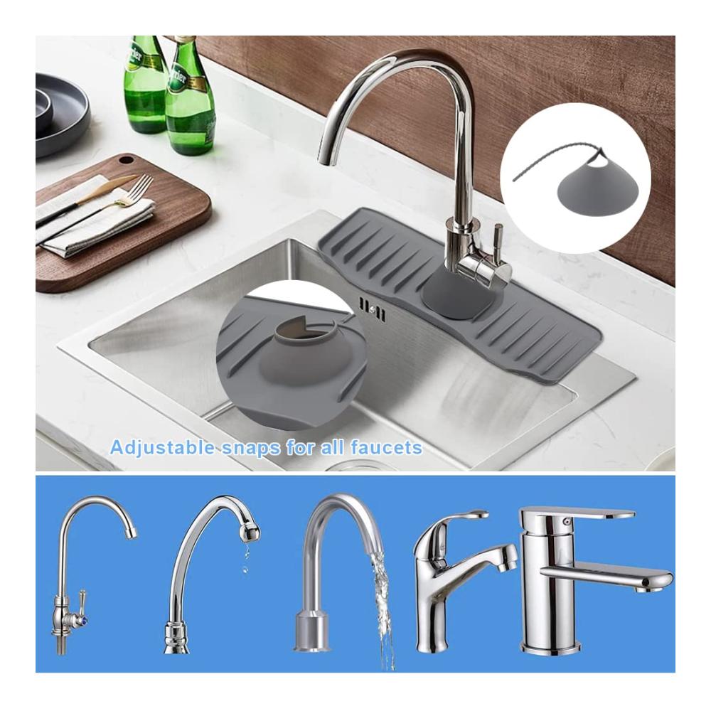 Wasserhahnfilter Graue Silikonmatte für Tropfschutz & Spritzschutz an der Küchenspüle – Absorbierende Abtropfmatte für saubere Arbeitsplatten und Waschbecken. Ideal für jeden Wasserhahn
