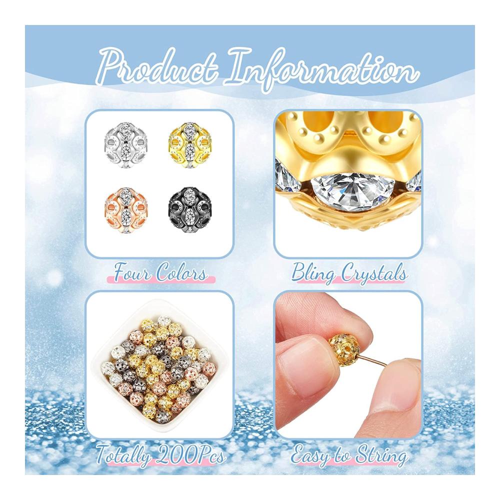 80 Stück Strass-Perlen 10mm | Glitzernde Discokugel-Perlen mit Kristall-Abstandshaltern | Bunte Bastelperlen für Schmuck und DIY-Projekte | Schmuckperlen & Zubehör