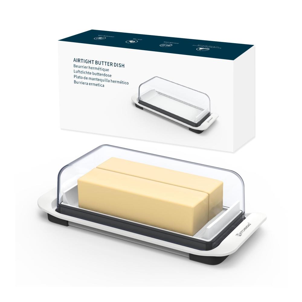Butterdose mit Deckel - Große Kapazität & Spülmaschinenfest - Kunststoff Serviergeschirr für 2 Stangen Butter - Passend für Ostküste/Westküste/Kerrygold - Ideale Aufbewahrungslösung