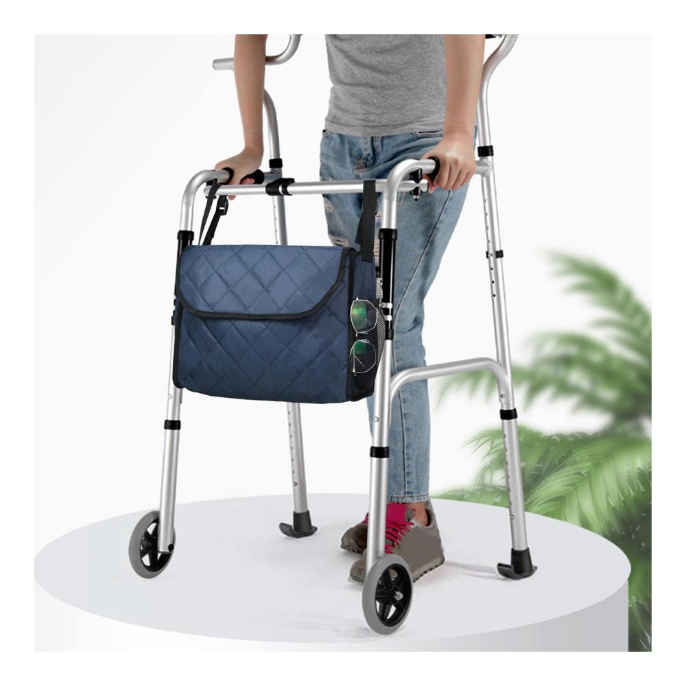 Einkaufstrolley Deluxe Geräumiger Einkaufskorb mit Innentasche und Gesäßtaschen - Praktischer Rollstuhlbegleiter für Männer Frauen & Senioren in stilvollem Dunkelblau