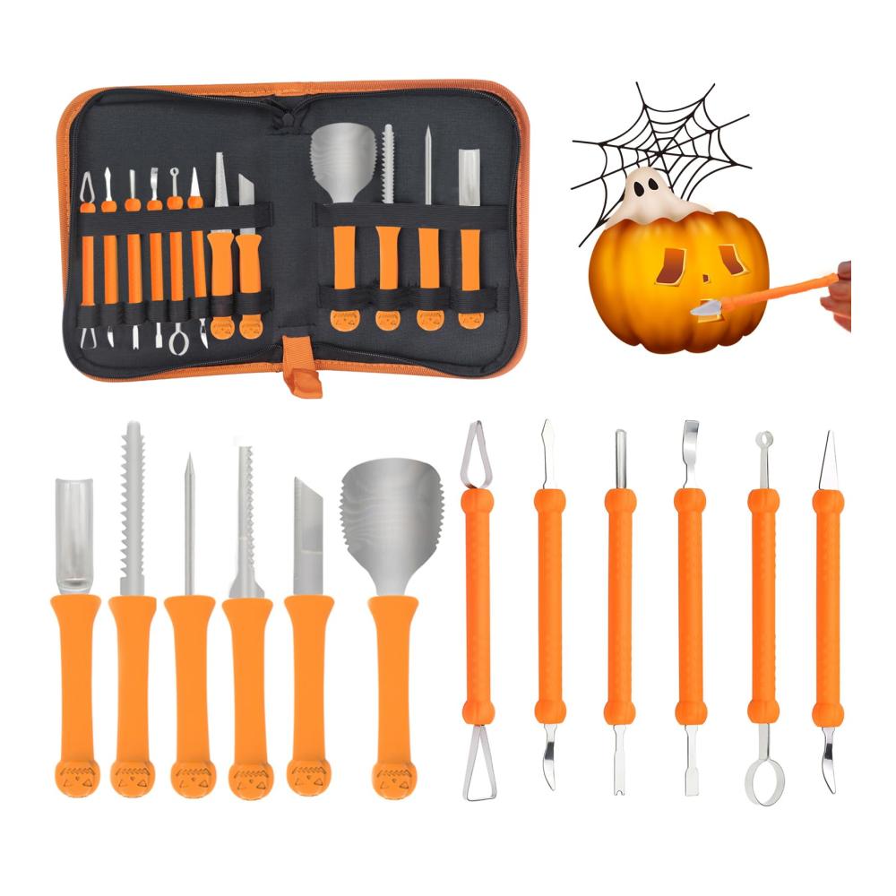 Professionelles Tranchiermesser-Set 7-teiliges Edelstahl-Kürbis-Schnitzwerkzeug für Halloween. Inklusive Tragetasche. Ideal für Erwachsene und Kinder. Ein perfektes Geschenk