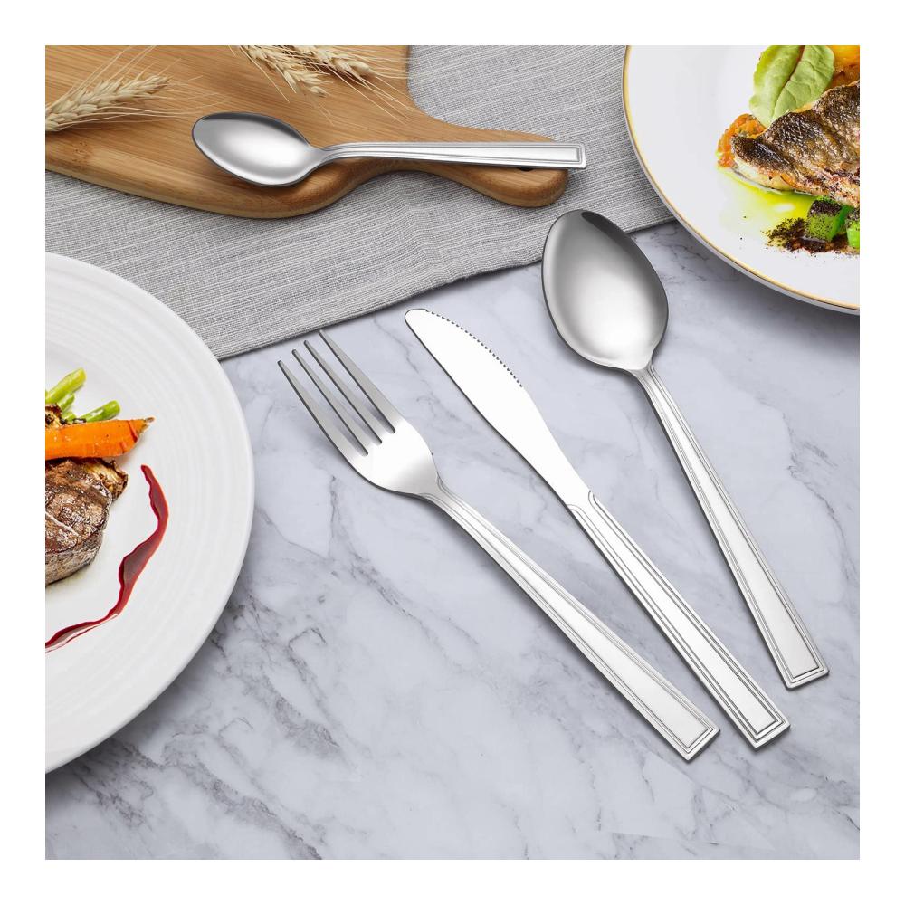 Entdecken Sie Eleganz 24-teiliges Hunnycook Besteckset für 6 Personen - Edelstahlmesser Gabeln und Löffel - Perfekt für Restaurant Party und Hochzeit - Klassisches Streifenhandwerk - Spülmaschinenfest und stilvoll