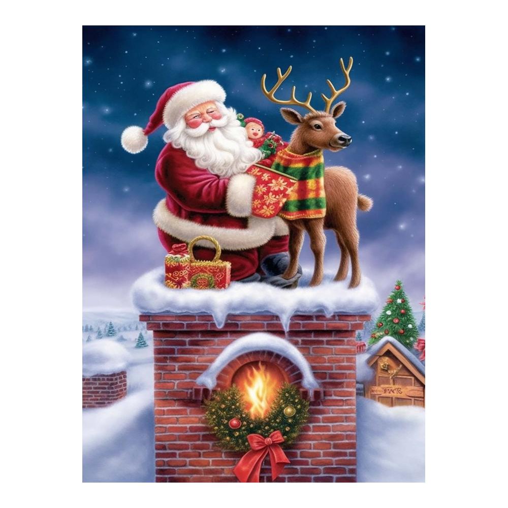 DIY Diamond Painting Zubehör Weihnachtsmann & Elch Set | 5D Diamant Malerei Bilder Kit mit Crystal Rhinestone | Dekoration für Wand & Zuhause | 30x40cm