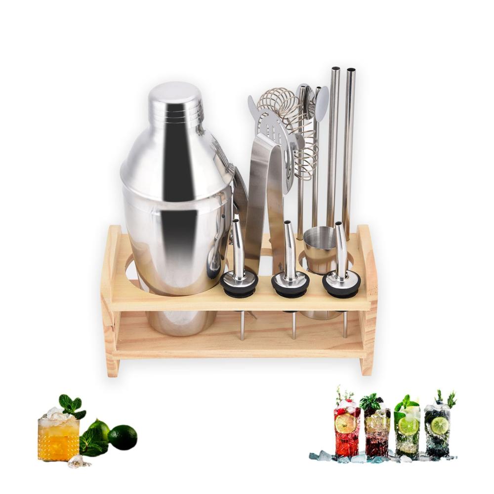 Cocktail-Shaker-Set mit Ständer | 13-teiliges Barkeeper-Set | Premium-Shaker & Werkzeug-Set für Martini & mehr | Inklusive Messbecher Rührlöffel & Barkeeper-Sieb | Perfekt für Getränke-Shaker