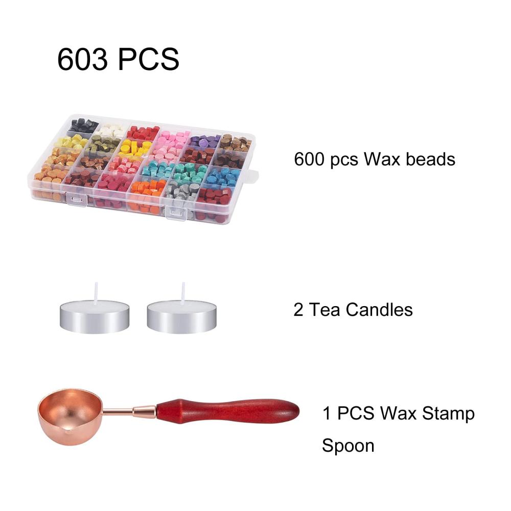 Entdecken Sie Eleganz 600 Stück Achteckige Wachssiegel im Kit - Bunte Siegel für Umschläge inklusive Wachsschmelzlöffel und 2 Kerzen. Perfekt für stilvolle Siegelstempel! Erhöhen Sie den Glamour mit hochwertigem