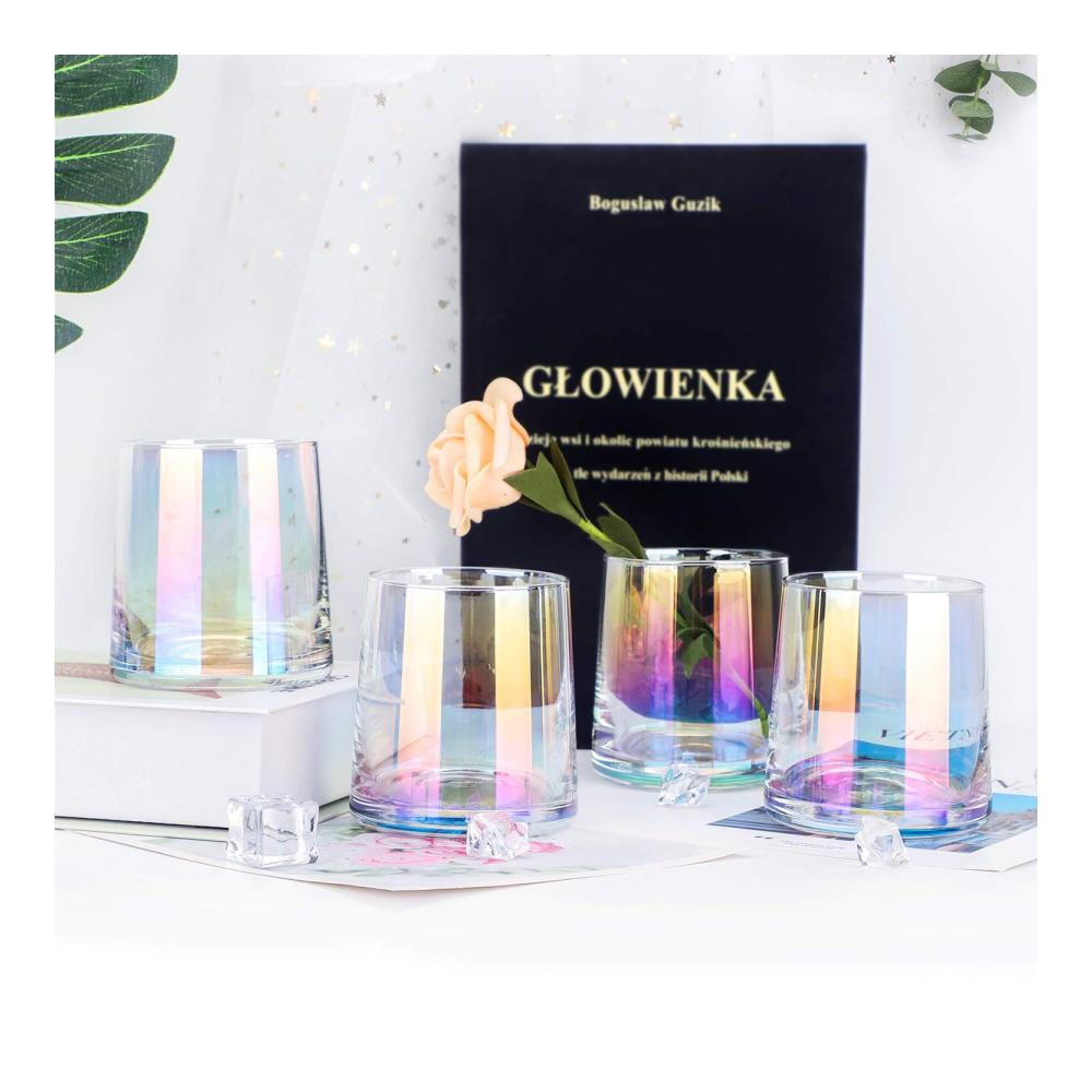Premium Whiskygläser Set - 4 Stück 266ml | Regenbogen-Farben | Ideal für Bourbon Scotch & Cocktails | Hochwertige Old Fashioned-Gläser im Rock Style