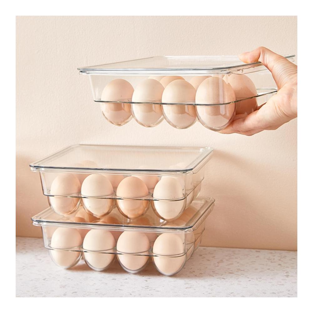 Eierbecher Deluxe 2er-Pack Kühlschrank Eierbehälter mit Deckel und Griff - 12er Klare Stapelbare Kunststoff-Eierschalen für Perfekte Aufbewahrung und Organisation - Einfach Frische Eier Genießen