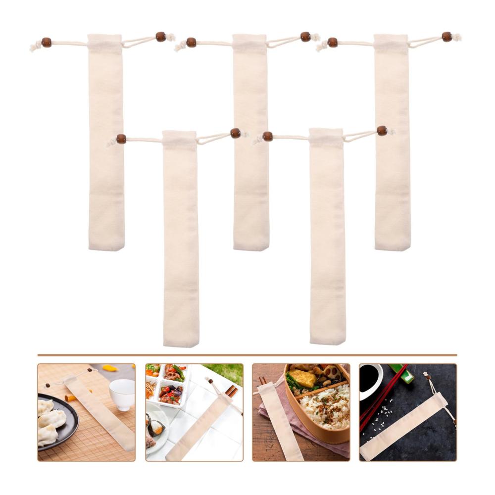 Nachhaltige Esskultur 5 Tragbare Essstäbchen mit Baumwollbeutel und Strohhalm-Tragetasche | Wiederverwendbare Bestecktasche für Gabel Löffel | Praktische Tragetasche für unterwegs | Umweltfreundliche Reisetasche für Trinkhalme und Essstäbchen