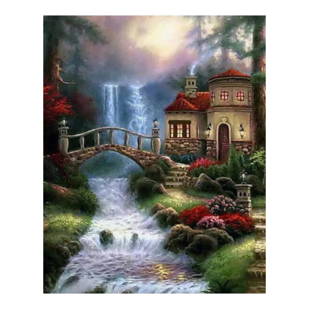 5D Diamant Malerei Bausätze für Erwachsene & Kinder - Wasserfall & Fluss Motiv - DIY Malen Set mit Round Diamanten - Kristall Strass Nach Zahlen Kunst - Ideal für Home Dekor - 40x50cm