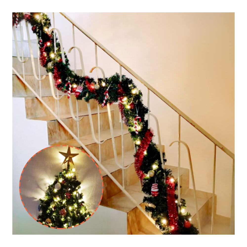 Weihnachtsgirlande mit LED-Beleuchtung 2.7m - Künstliche Tannengirlande für Innen- und Außendekoration - Perfekte Weihnachtsdeko für Treppen Kamine &