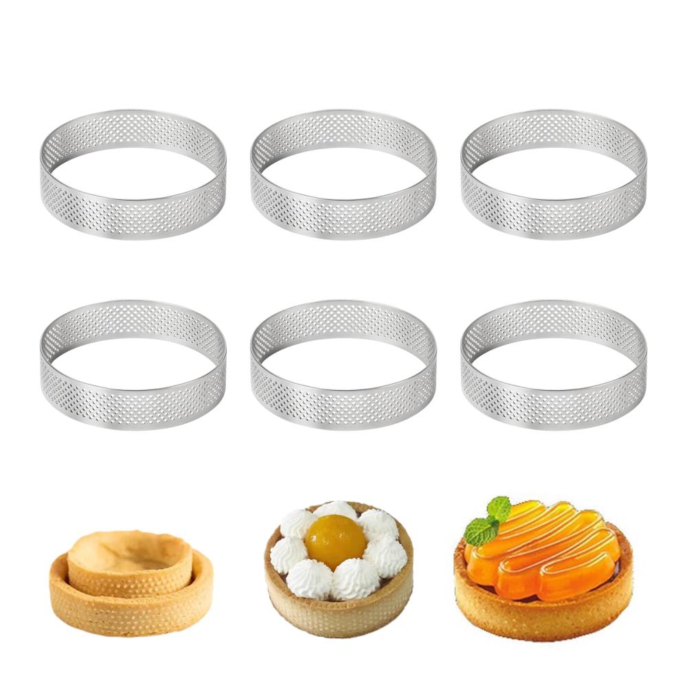 Hochwertige 6 Stück Tortenringe & Rahmen aus Edelstahl | Wiederverwendbare Perforierte Kuchenformen für Mousse Torten & Desserts | Backzubehör für Schichten & Formen | 7