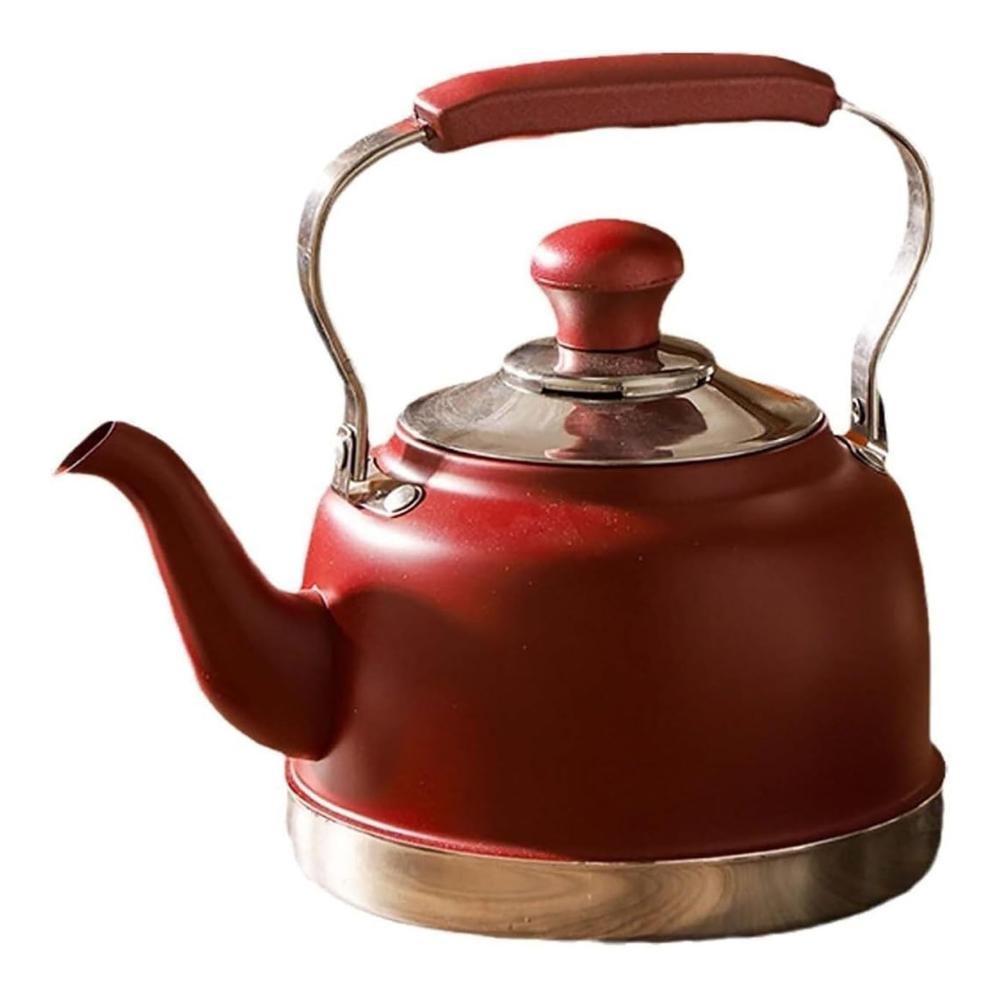 Edelstahl Teekessel 2L | Pfeifkessel für Induktionsherd | Universeller Wasserkocher mit Pfeifton | Robuster Herdkessel für Tee und mehr | Rotes Design