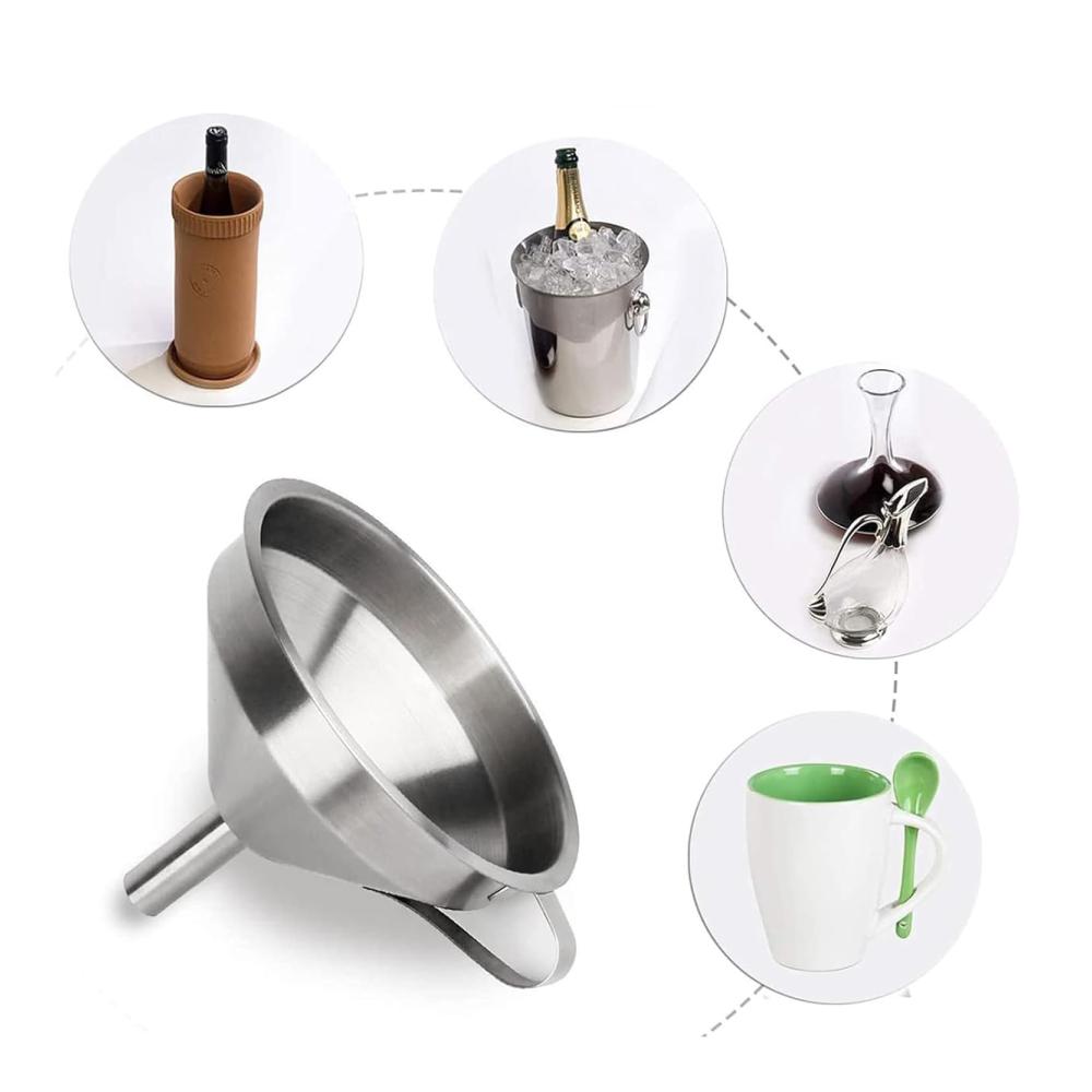 Premium Fettsiebtrichter Set - 4-teiliges Füllflaschen-Trichter-Kit | Abnehmbarer 200-Mesh-Filter in Lebensmittelqualität | Mit Griff und Reinigungsbürste - Perfekt für sauberes und m