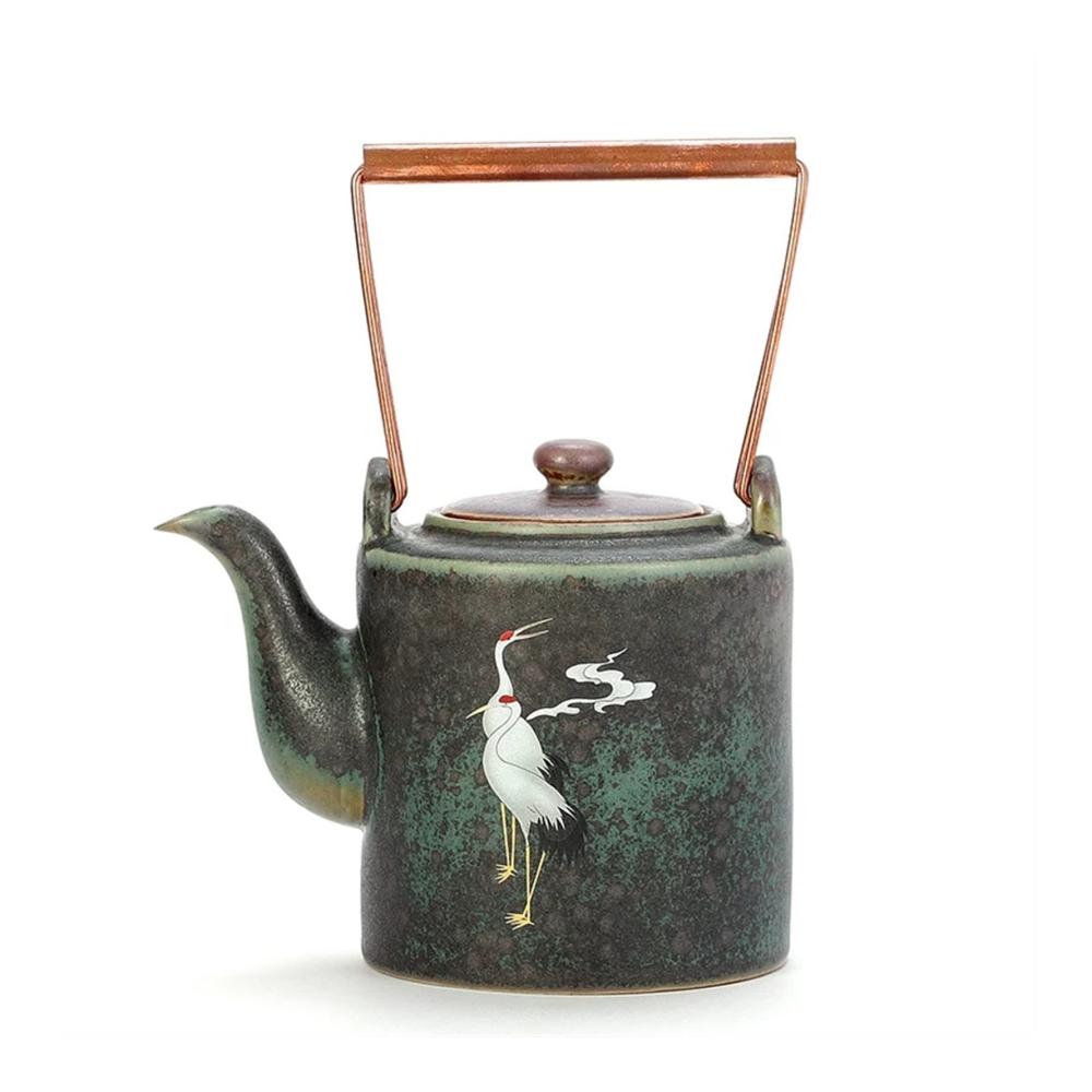 Authentischer chinesischer Teekessel aus Keramik mit Kupfergriff | Traditionelles Teeset im Retro-Stil | Handgefertigter Einweichteekanne für den perfekten Tee-Genuss
