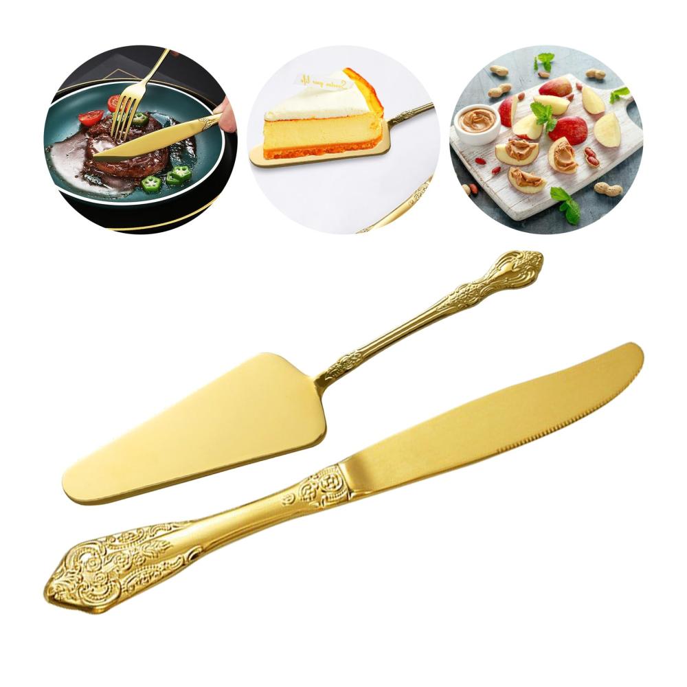 Kuchen- & Tortenheber Set aus Edelstahl – Präzises Schneiden mit gezackten Kanten – Ideal für Hochzeiten – Goldene Eleganz – 2-teiliges Set