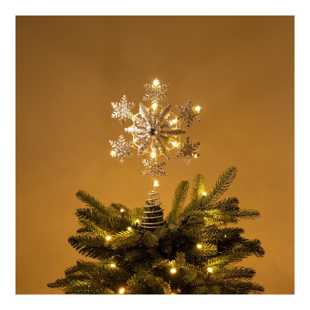 Strahlende Festlichkeit Valery Madelyn 33cm LED Weihnachtsbaumspitze - Batteriebetrieben Glitzernd in Weiß-Gold - Dekorative Spitze für die Feiertage