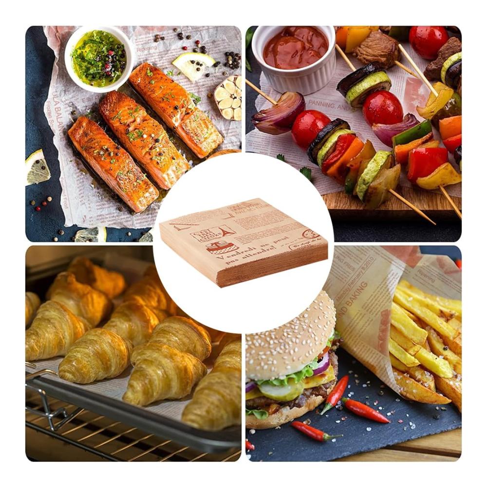 Backpapier 150 umweltfreundliche fettdichte Bögen im nostalgischen Zeitungsdruck-Stil für perfektes Backen von Brot Sandwiches Burgern Pommes und mehr (25 x 25 cm) - Ideales Geschenk