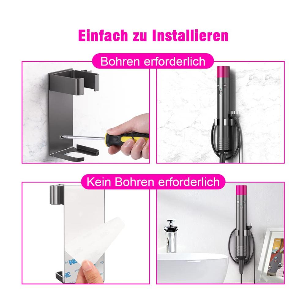 Organizer Deluxe Haartrocknerhalter Wandhalterung für Dyson Airwrap Glätteisen Glättbürste & mehr - Bohrfrei & Hochtemperaturbeständig. Perfekte Aufbewahrung & einfacher Zugriff auf Styling-Zub
