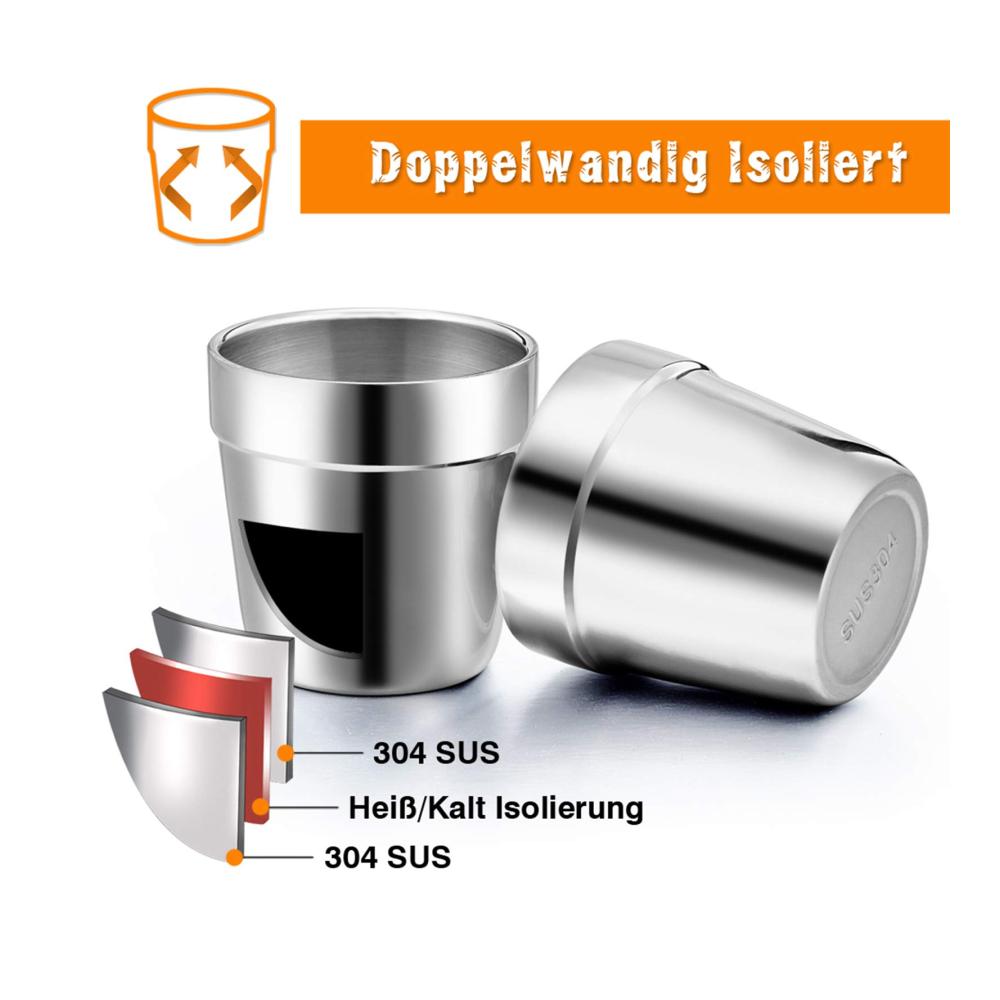 TEAMFAR Espressotassen 4er-Set | Edelstahl Doppelwandig | Dickwandige Mokkatassen | 150ml | Für Zuhause Party & Camping | Unzerbrechlich & Spülmaschinenfest | Wiederverwendbare Kaffeetassen