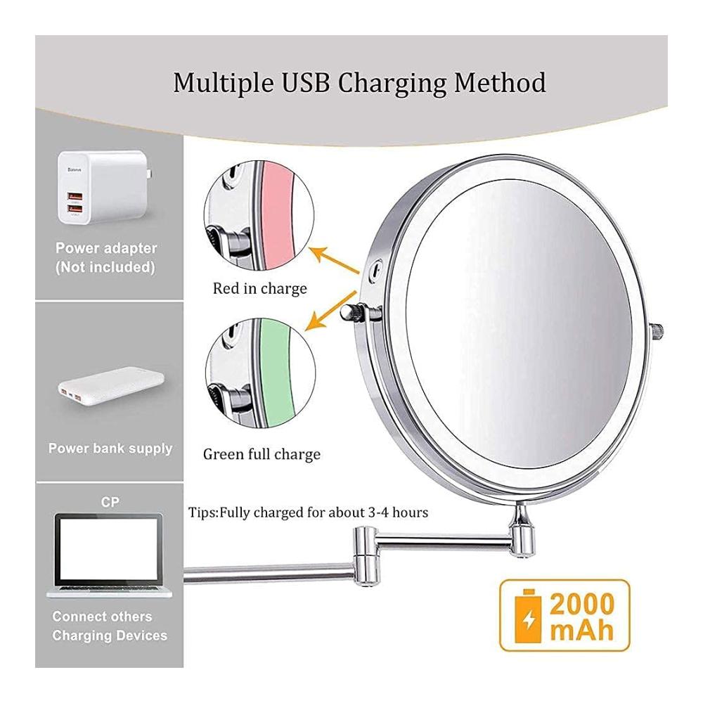 Entdecken Sie den Luxus Hochwertiger wandmontierter Kosmetikspiegel - USB-wiederaufladbar und stilvoll in Schwarz - Upgrade mit 05 Stunden Ladezeit und automatischer Abschaltung - LED-Rasierspiegel mit 1-fach/5-facher Vergrößerung - Doppelseitig für maximale Vielseitigkeit - 360° schwenkbar für den perfekten Blickwinkel. Verwandeln Sie Ihr Badezimmer in eine persönliche Beauty-Oase mit diesem modernen Make-up-Spiegel